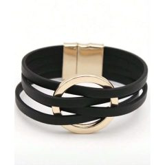 PALLAS ATHÉNÉ Fekete műbőr design karkötő