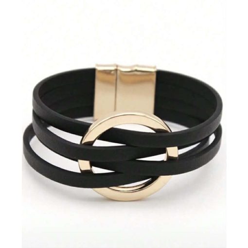 PALLAS ATHÉNÉ Fekete műbőr design karkötő