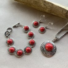 KOS HOLD - piros köves ékszerszett 