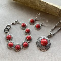 KOS HOLD - piros köves ékszerszett 