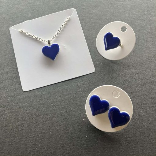 Sötétkék kerámia szív szett 